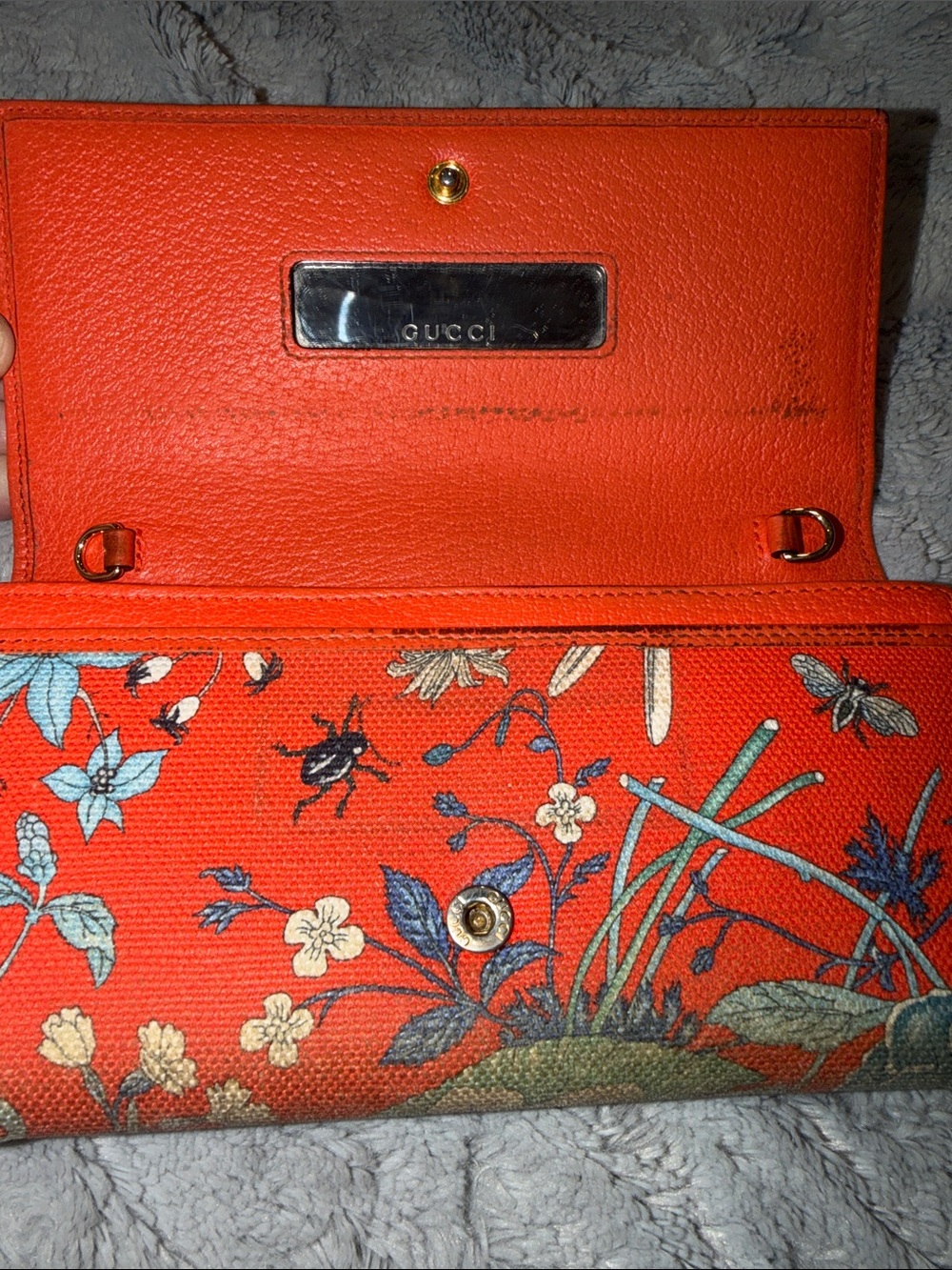 Gucci Orange Floral Continental Wallet with GG Emblem with inlay mirror - Picture 3 of 15